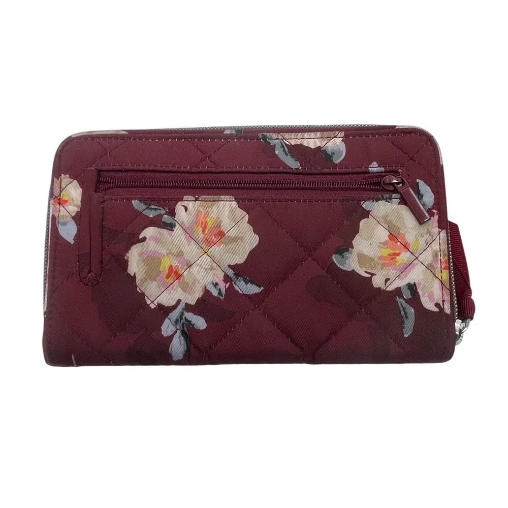 Vera Bradley Burgundy Floral Quilted Cotton Turn Lock Accordion Wallet
